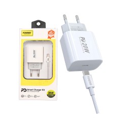 Adaptador Carregador Rápido Foneng EU23 PD EU23 PD com Cabo Tipo C a Relâmpago 20W Branco Adaptador Carregador Rápido Foneng EU23 PD EU23 PD com Cabo Tipo C a Relâmpago 20W Branco